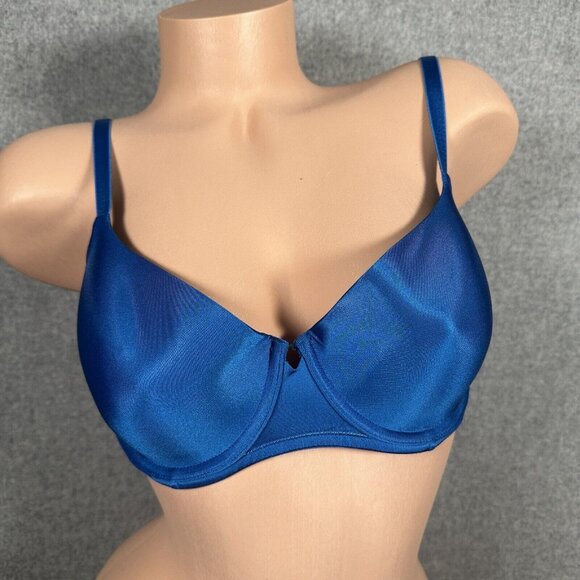 H&M 34D Bra Blue Satin Look Back Closure Adjustable Underwire Smooth Womens - Picture 6 of 12